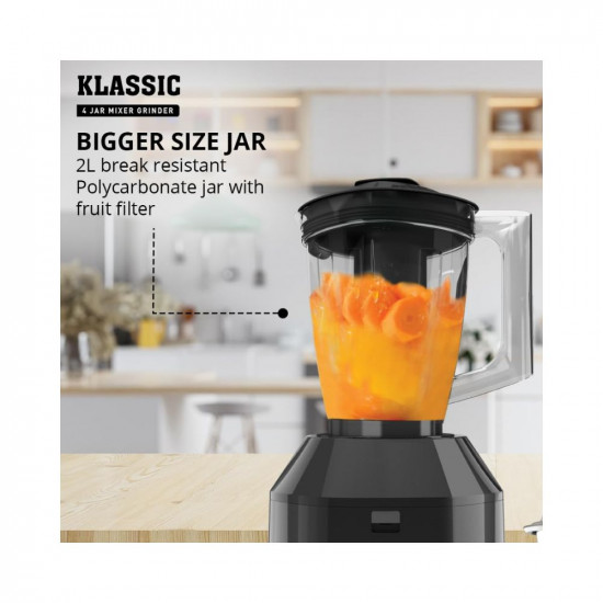 Havells Klassic 1000 watts 4 Jar Mixer Grinder I 25 Kg Double Ball Bearing Copper Motor I 22000 RPM I 100 Minutes Run Time I Metal Teeth Coupler  Jar Base I Polycarbonate Jar Lids with Lock Grey