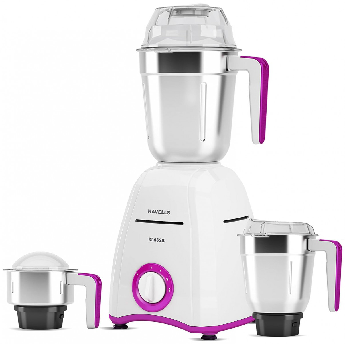 Havells Klassic 750 watts 3 Jar Mixer Grinder with 304 SS Blades Large Size SS Jars Break Resistant Polycarbonate Transparent Jar Lids With Twist  Lock Mechanism