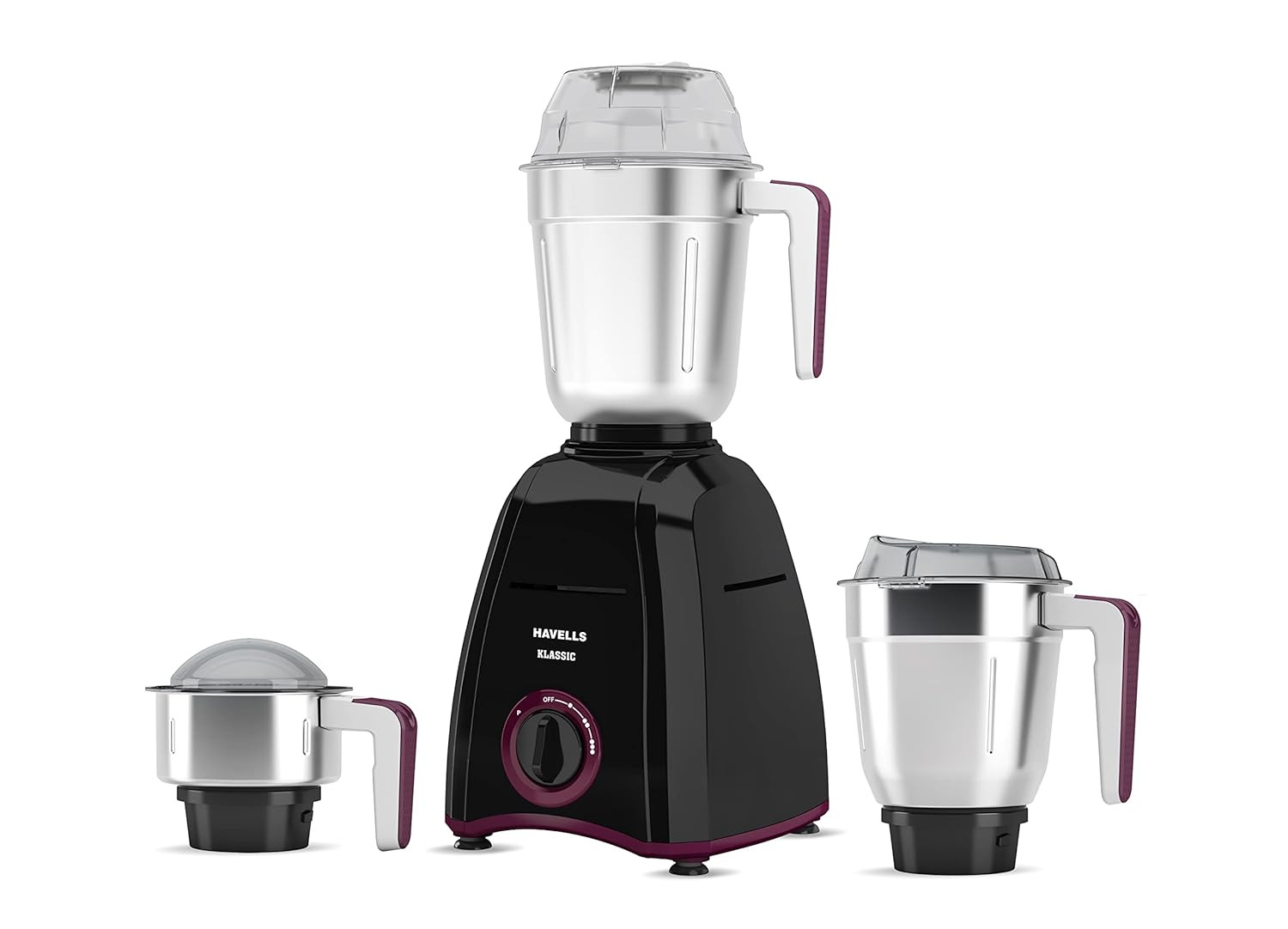 Havells KLASSIC 750W 3 Jar Mixer Grinder 304 Rust Resistant SS Blades Bigger Size Jars with break Resistant polycarbonate Transparent Lids with Hands free Twist  Lock Mechanism Black