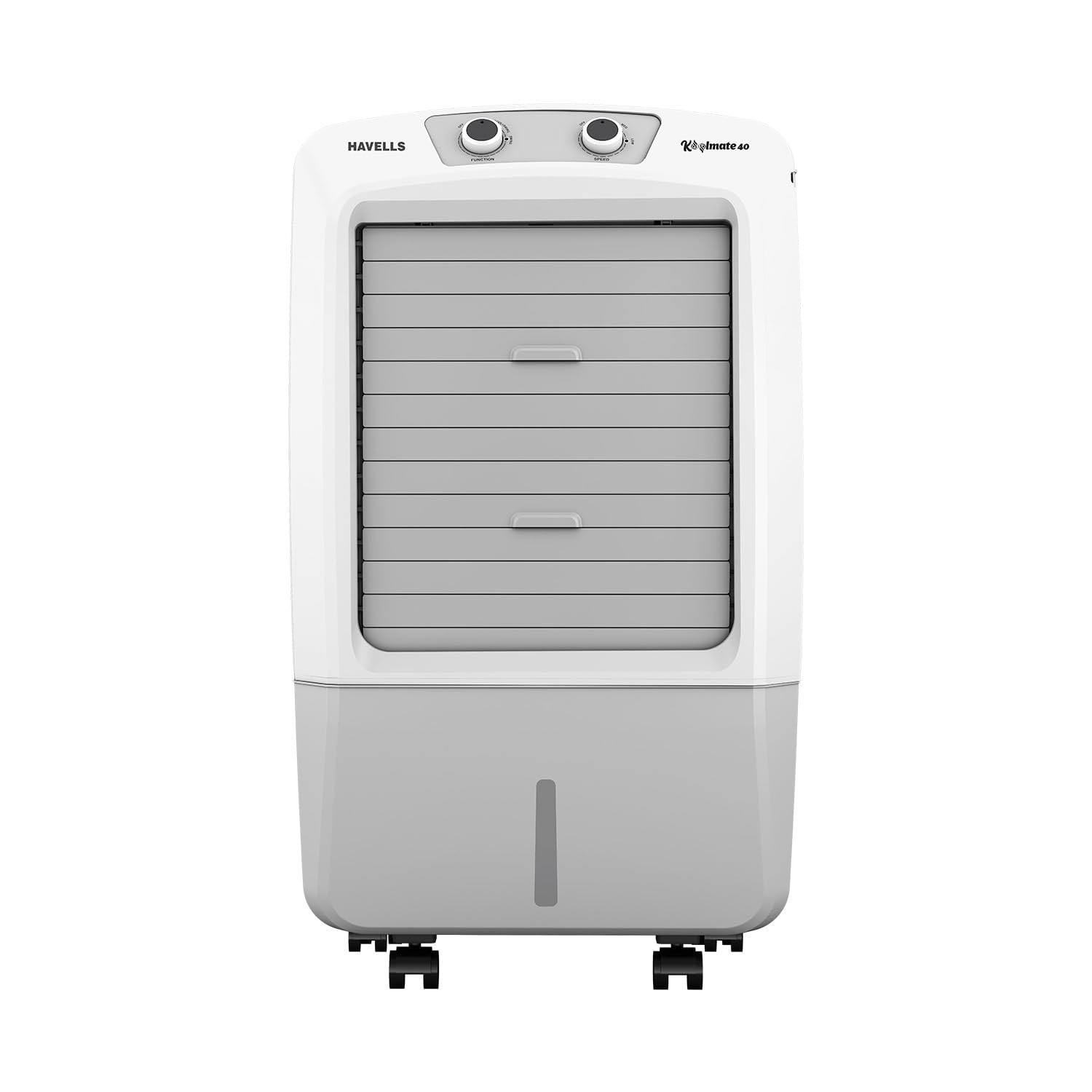 Havells Koolmate 40 L Desert Air Cooler for Home Powerful Air-DeliveryBacteria Shield Honeycomb Pads Technology Large Ice Chamber Ice Chill Drip Technology 4 N Castor wheel White Grey