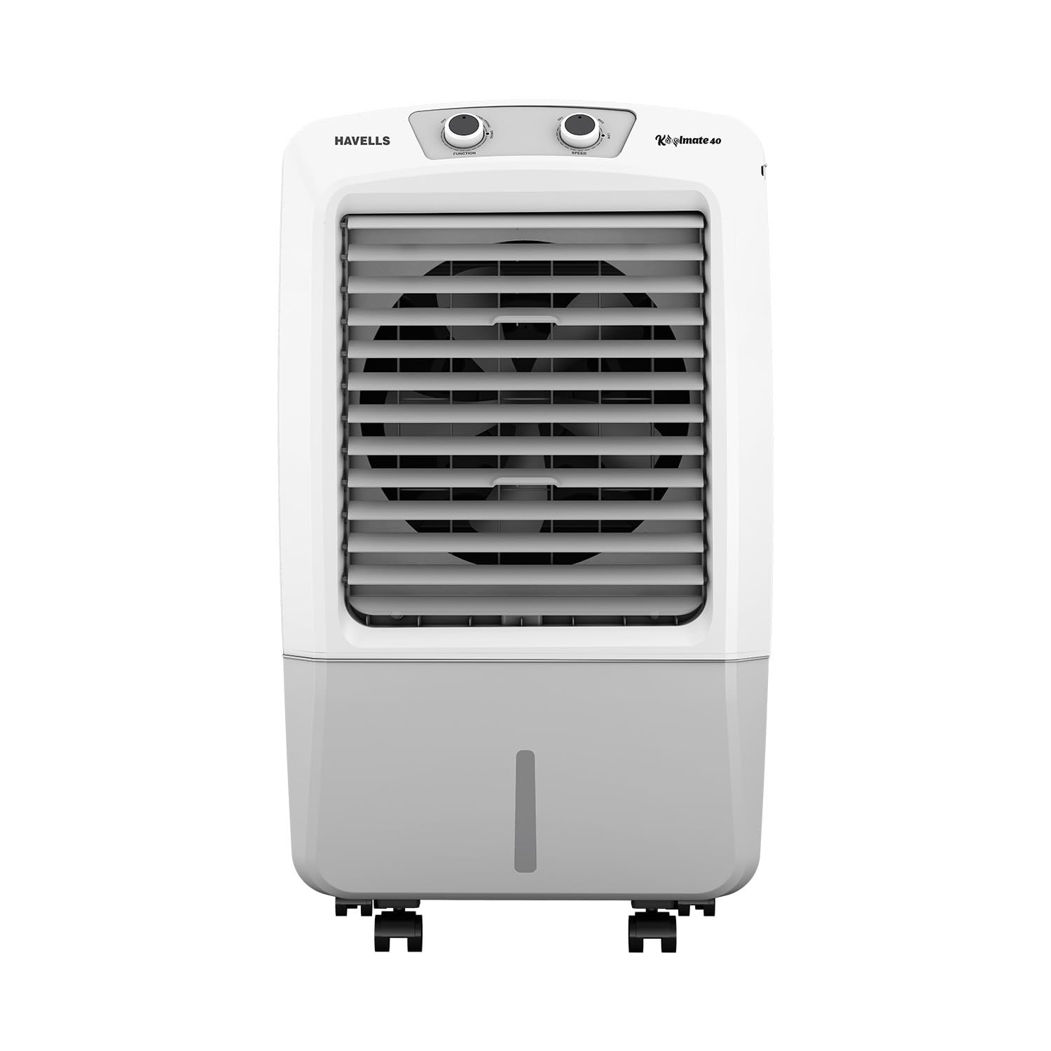 Havells Koolmate 40 L Desert Air Cooler for Home Powerful Air-DeliveryBacteria Shield Honeycomb Pads Technology Large Ice Chamber Ice Chill Drip Technology 4 N Castor wheel White Grey