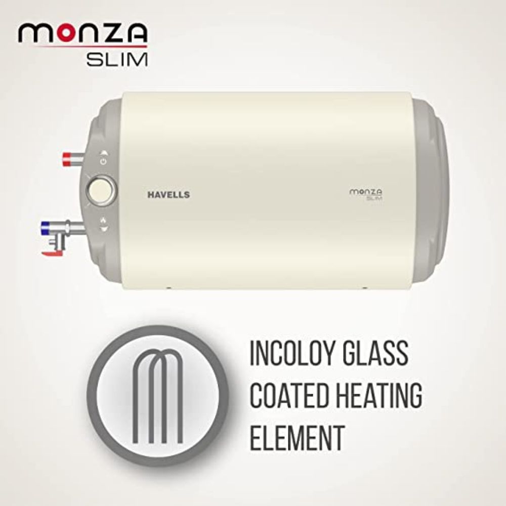 Havells Monza Slim 10-Litre Right Horizontal Storage Water Heater (Geyser), White 4 Star