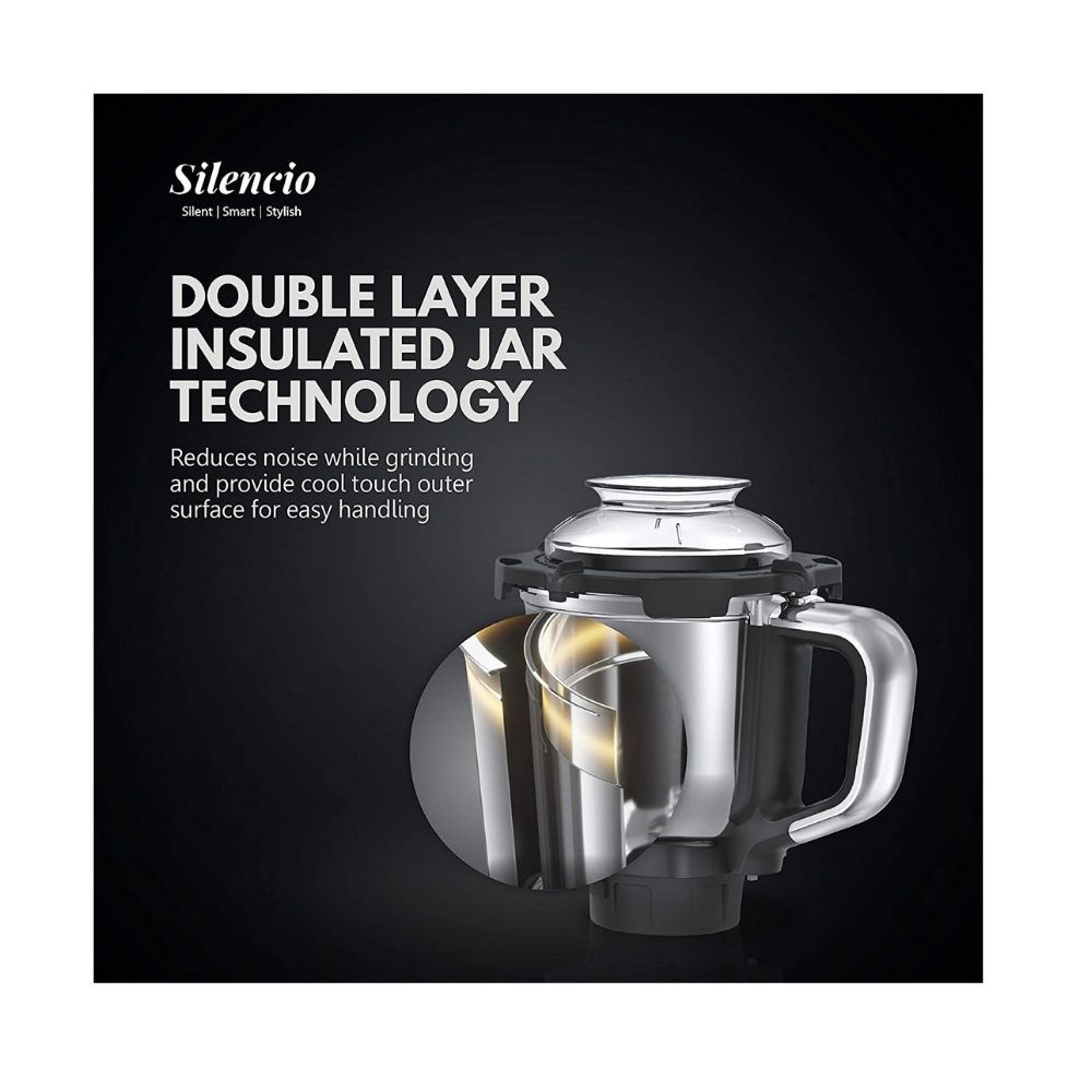 Havells Silencio Lowest Noise 4 Jar Mixer Grinder Grey Black