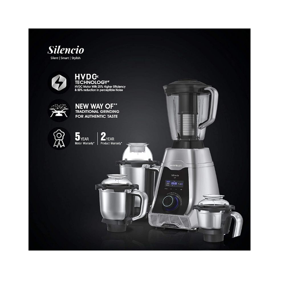 Havells Silencio Lowest Noise 4 Jar Mixer Grinder Grey Black