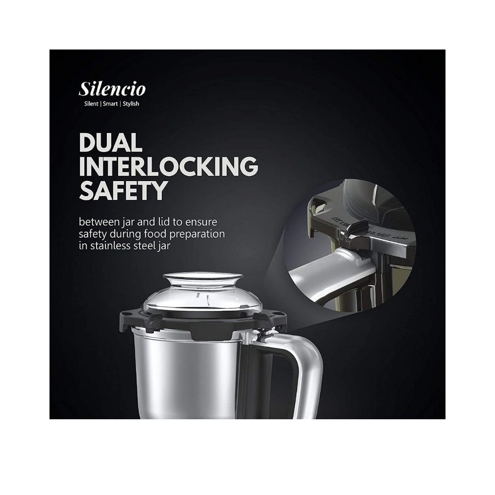 Havells Silencio Lowest Noise 4 Jar Mixer Grinder Grey Black
