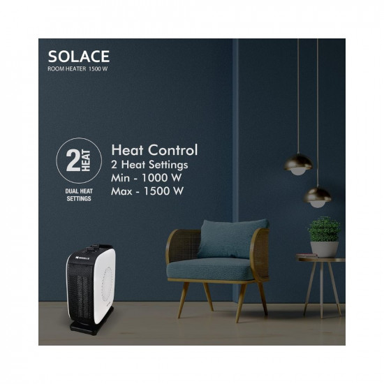 Havells Solace 1500 Watt with PTC Ceramic Heating Element & 2 Heat Setting Room Heater (White & Black)