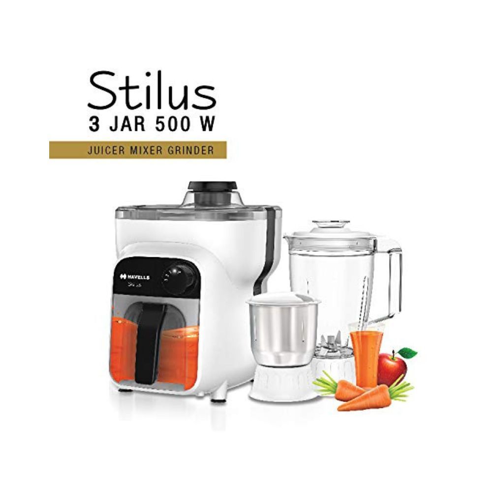 Havells Stilus Juicer Mixer Grinder 500W with 3 Jar Grey White