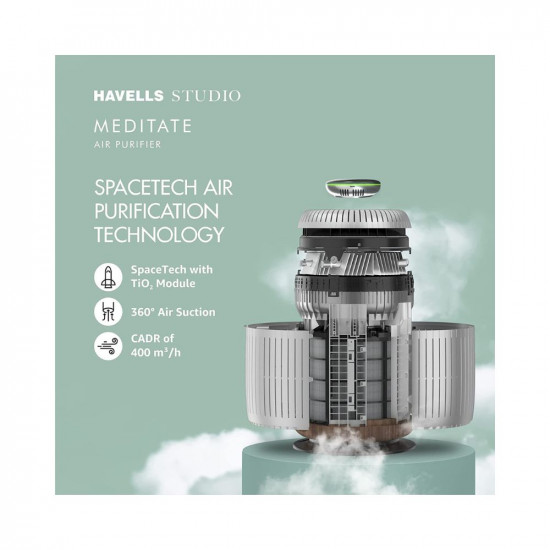 Havells Studio Meditate AP 400 Air purifier with SpaceTech Air Purification Technology with TiO2 module & Integrated H14 HEPA filter (Silver Satin)