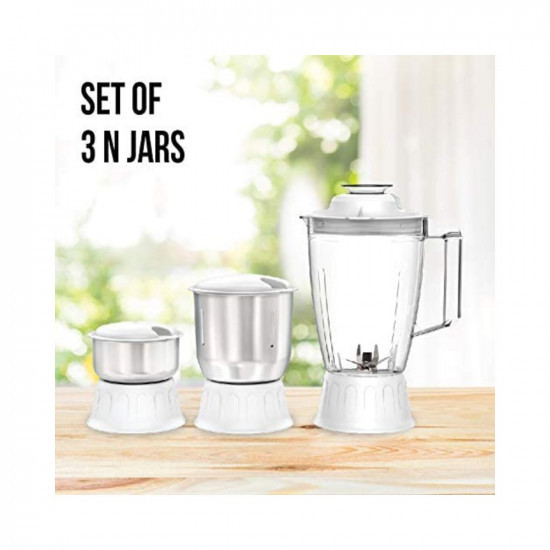 Havells Vitonica 500W Juicer Mixer Grinder with 3 Stainless Steel Jar Large Size Pulp ContainerFoldable Juicing Spout 2 Yr Product Warranty  5 Yr Motor warranty White  Blue