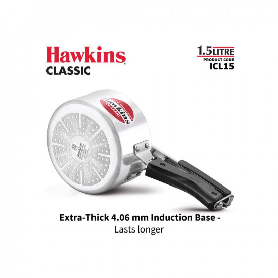 Hawkins 15 Litre Classic Aluminium Pressure Cooker Induction Inner Lid Cooker Pan Cooker Best Cooker Silver ICL15