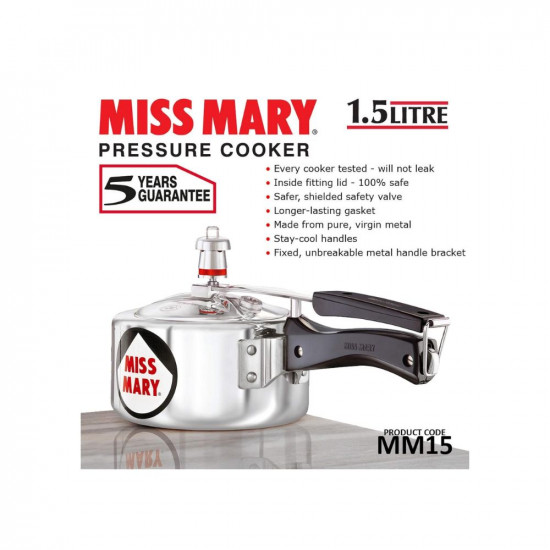Hawkins 15 Litre Miss Mary Aluminium Pressure Cooker Small Inner Lid Cooker Silver MM15