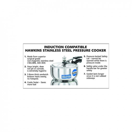 Hawkins 3 Litre Inner Lid Pressure Cooker Stainless Steel Cooker Wide Design Pan Cooker Induction Cooker Silver HSS3W
