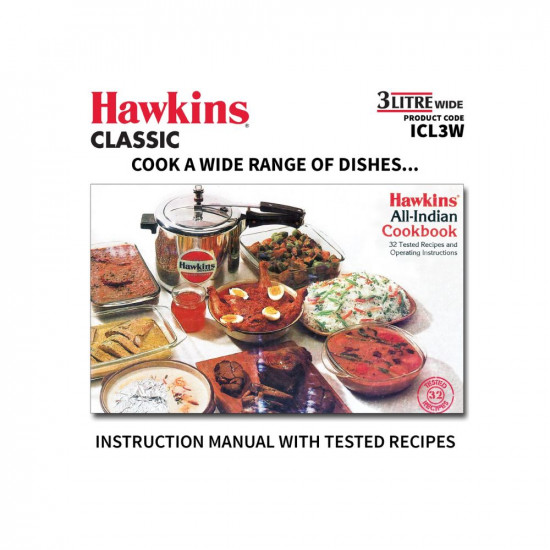 Hawkins Classic 3 Litre Inner Lid Aluminium Pressure Cooker Induction Cooker Wide Design Pan Cooker Best Cooker Silver ICL3W