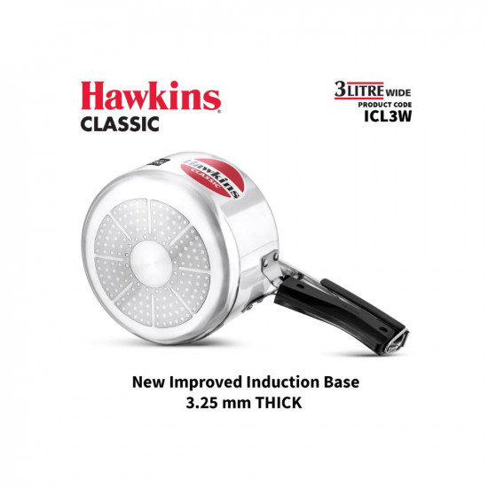 Hawkins Classic 3 Litre Inner Lid Aluminium Pressure Cooker Induction Cooker Wide Design Pan Cooker Best Cooker Silver ICL3W