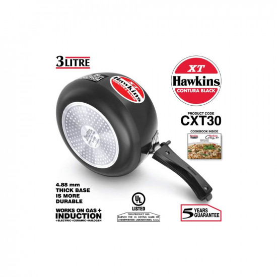 Hawkins Contura Black XT Induction Compatible Inner Lid Aluminium Pressure Cooker 3 Litre Black CXT30