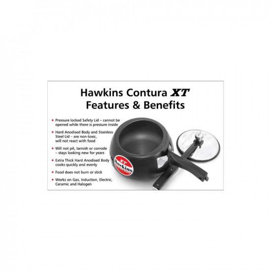 Hawkins Contura Black XT Induction Compatible Inner Lid Aluminium Pressure Cooker 3 Litre Black CXT30