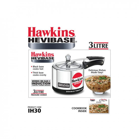 Hawkins Hevibase Induction Compatible Aluminium Inner Lid Pressure Cooker 3 Litre Silver IH30