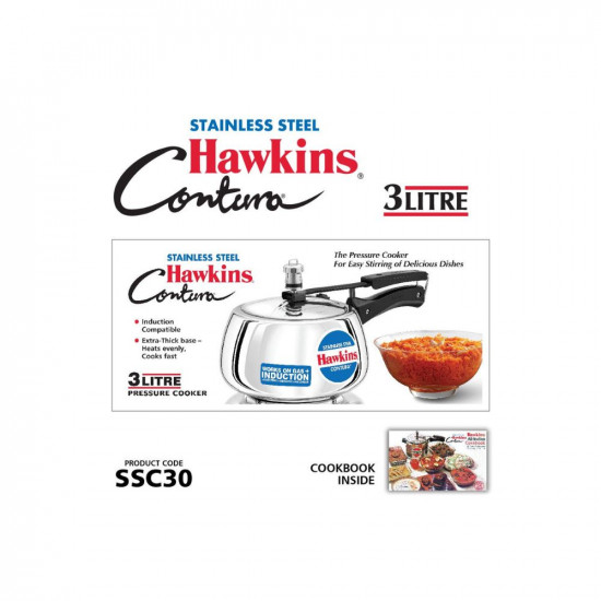 Hawkins Stainless Steel Contura 3 Litre Inner Lid Pressure Cooker Induction Compatible