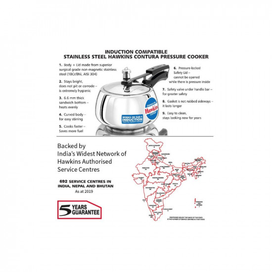 Hawkins Stainless Steel Contura 3 Litre Inner Lid Pressure Cooker Induction Compatible
