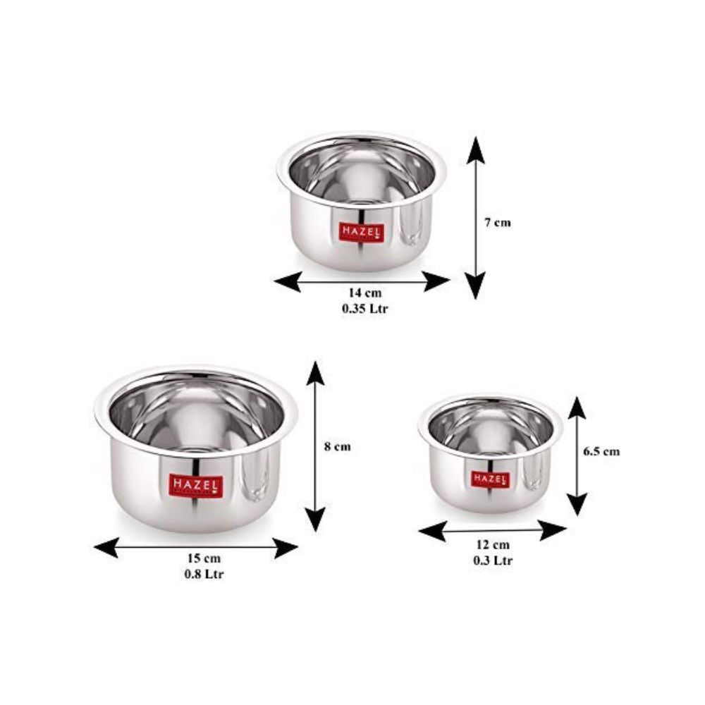 HAZEL Utensils Set for Kitchen | Steel Tope Set with Lid & Round Bottom, Set of 3