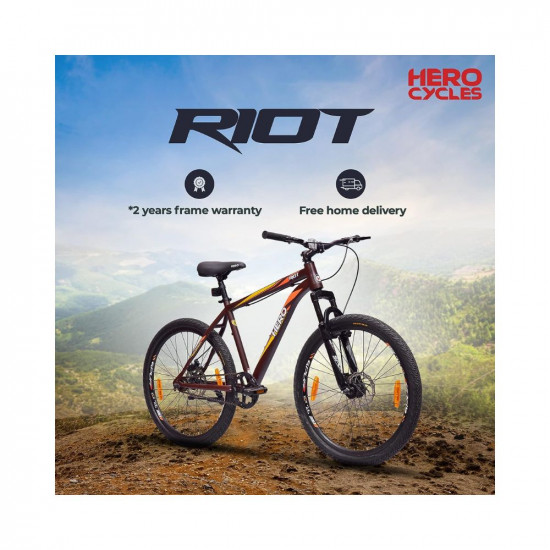 Hero Sprint Riot 26T Single Speed Mountain Cycle | Front-Suspension | Dual Disk | Ideal Age 12+ Years for Men and Women | Unisex