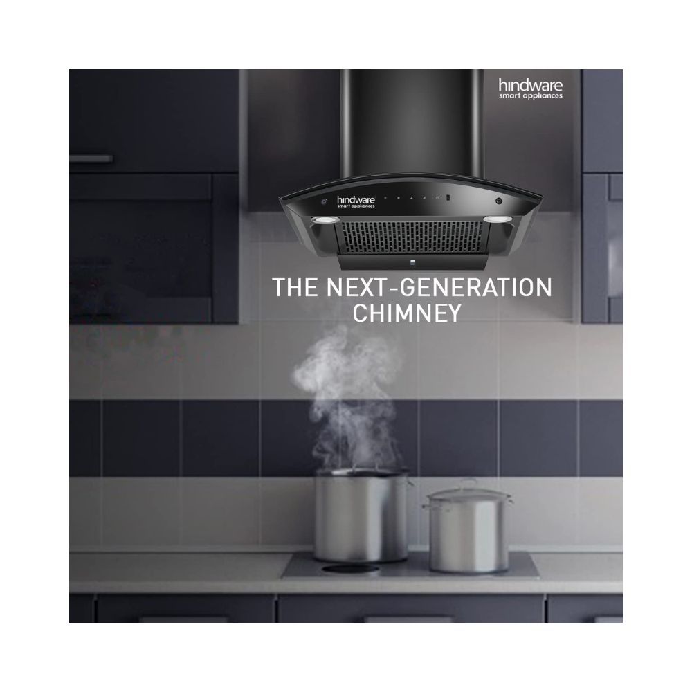 Hindware Nadia IN 60 cm 1350 mÂ³/hr Stylish Filterless Auto-Clean Kitchen Chimney With Metallic Oil Collector