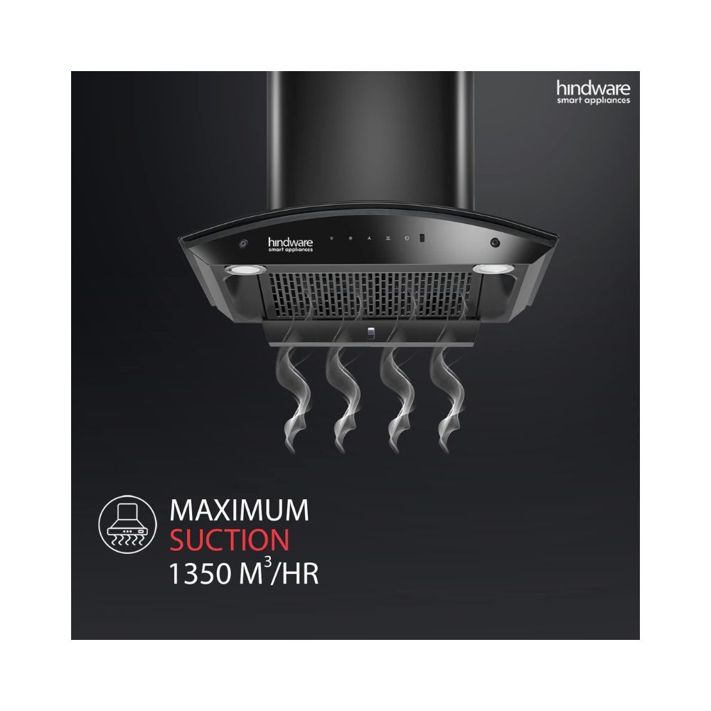 Hindware Nadia IN 60 cm 1350 mhr Stylish Filterless Auto-Clean Kitchen Chimney With Metallic Oil Collector