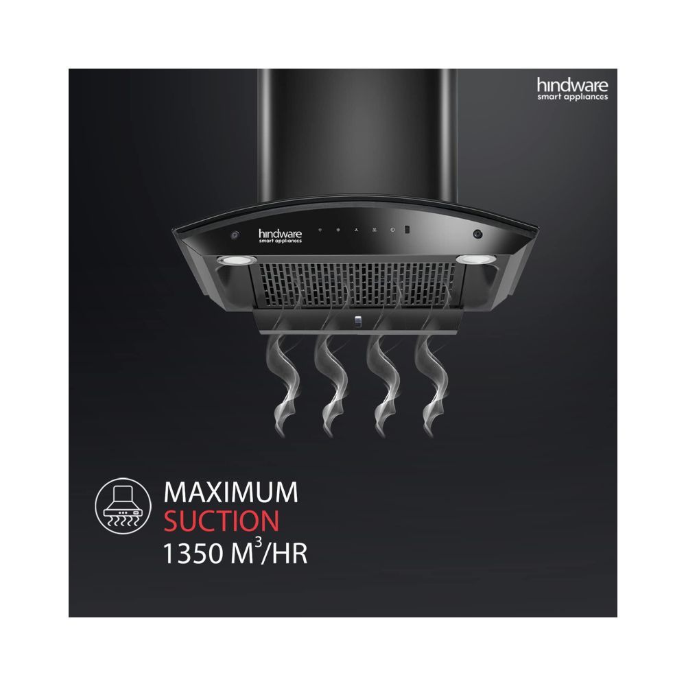 Hindware Nadia IN 60 cm 1350 mÂ³/hr Stylish Filterless Auto-Clean Kitchen Chimney With Metallic Oil Collector