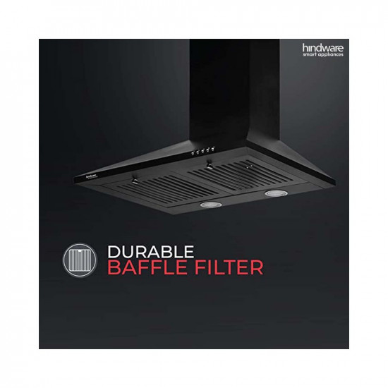 Hindware Smart Appliances Marvia 60 cm 1000 mhr Pyramid Kitchen Chimney With Elegant Look Push Button Control Efficient Dual LED Lamps  Double Baffle Filter Black