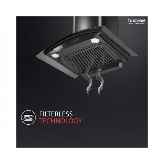 Hindware Smart Appliances Nadia IN 90 cm 1350 mhr Stylish Filterless Auto-Clean Kitchen Chimney With Metallic Oil Collector Motion Sensor  Touch Control For Easy Operation Curved Glass Black