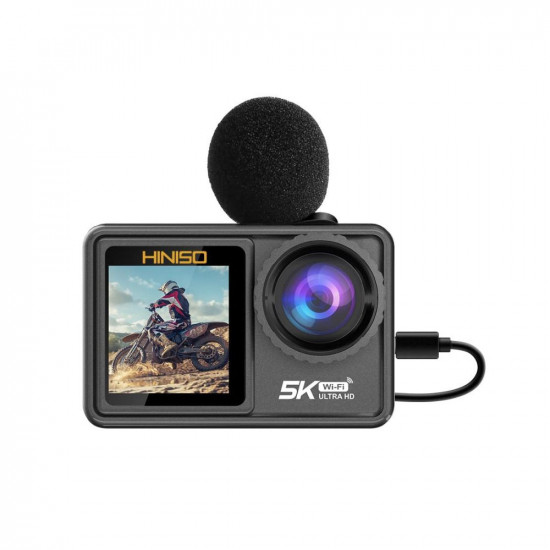 HINISO 5K Action Camera 24M Touchscreen WiFi Waterproof Camera with Dual Screen EIS IMX386 Sensor Remote Control 131 Feet Underwater Camera with External Mic  3 Battery AT-S81TR