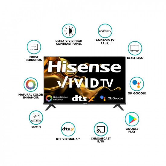 Hisense 108 cm 43 inches Android 11 Series Full HD Smart Certified Android LED TV 43A4G Black  DTS Virtual X  Dolby Audio