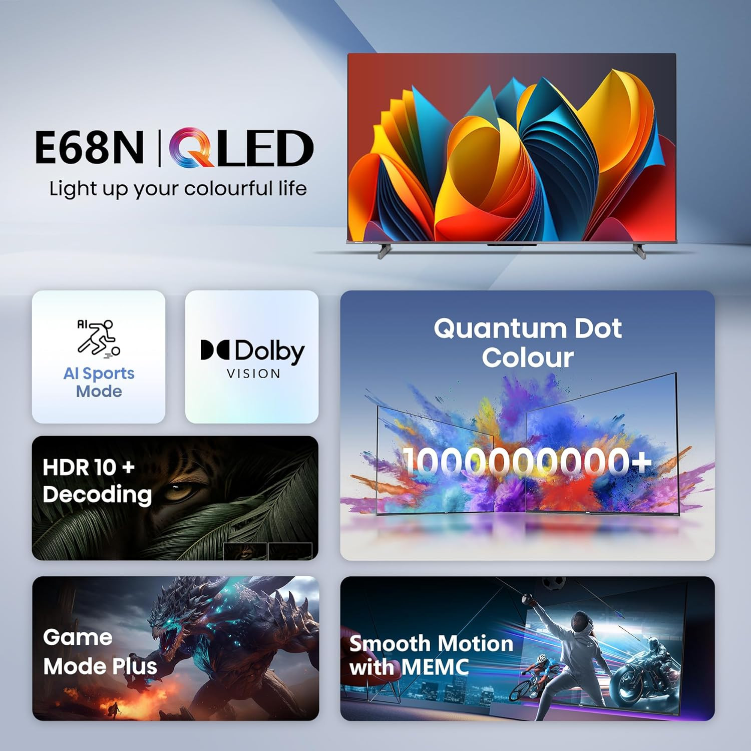 Hisense 108 cm 43 inches E68N Series 4K Ultra HD Smart Google QLED TV 43E68N Grey