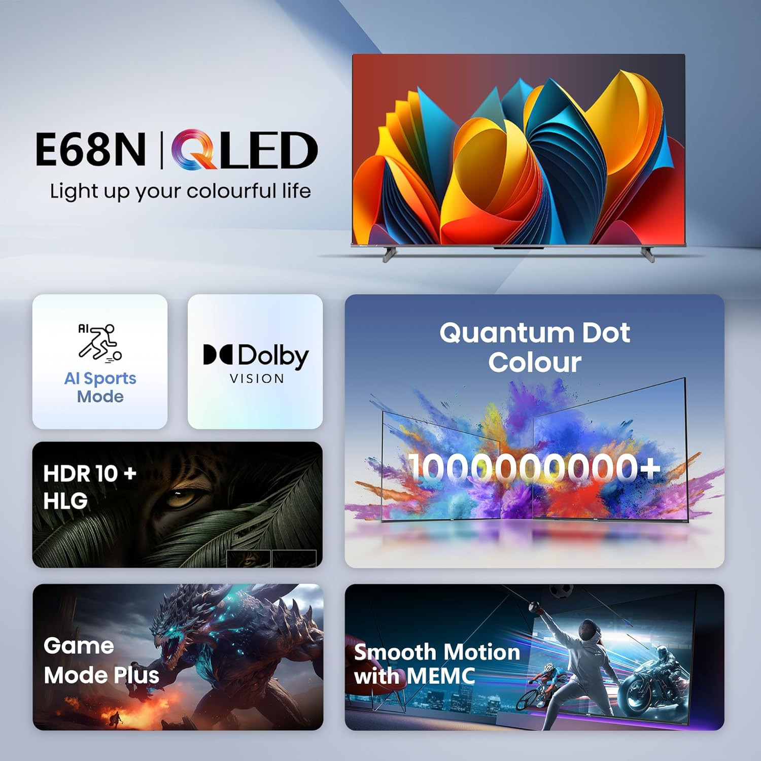 Hisense 139 cm 55 inches E68N Series 4K Ultra HD Smart Google QLED TV 55E68N Grey