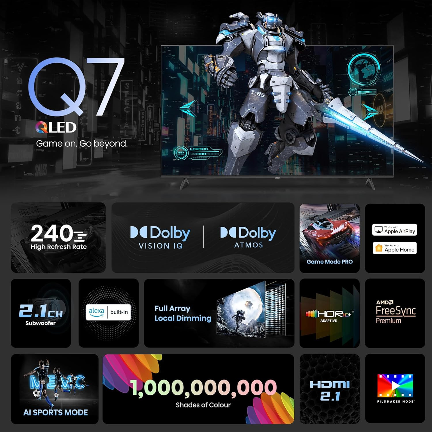 Hisense 139 cm 55 inches Q7N Series 4K Ultra HD Smart QLED TV 55Q7N Dark Grey