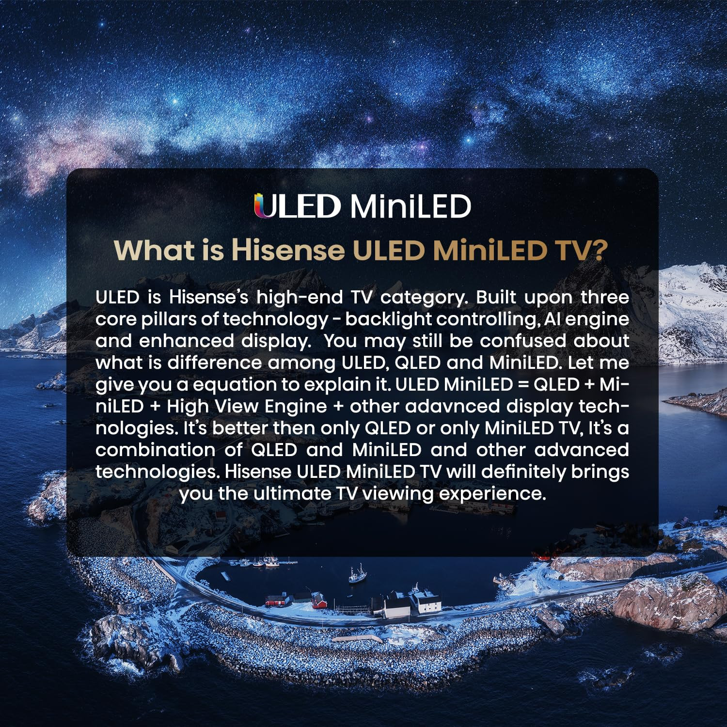 Hisense 139 cm 55 inches U7N Series 4K Ultra HD Smart QLED Mini LED TV 55U7N Black