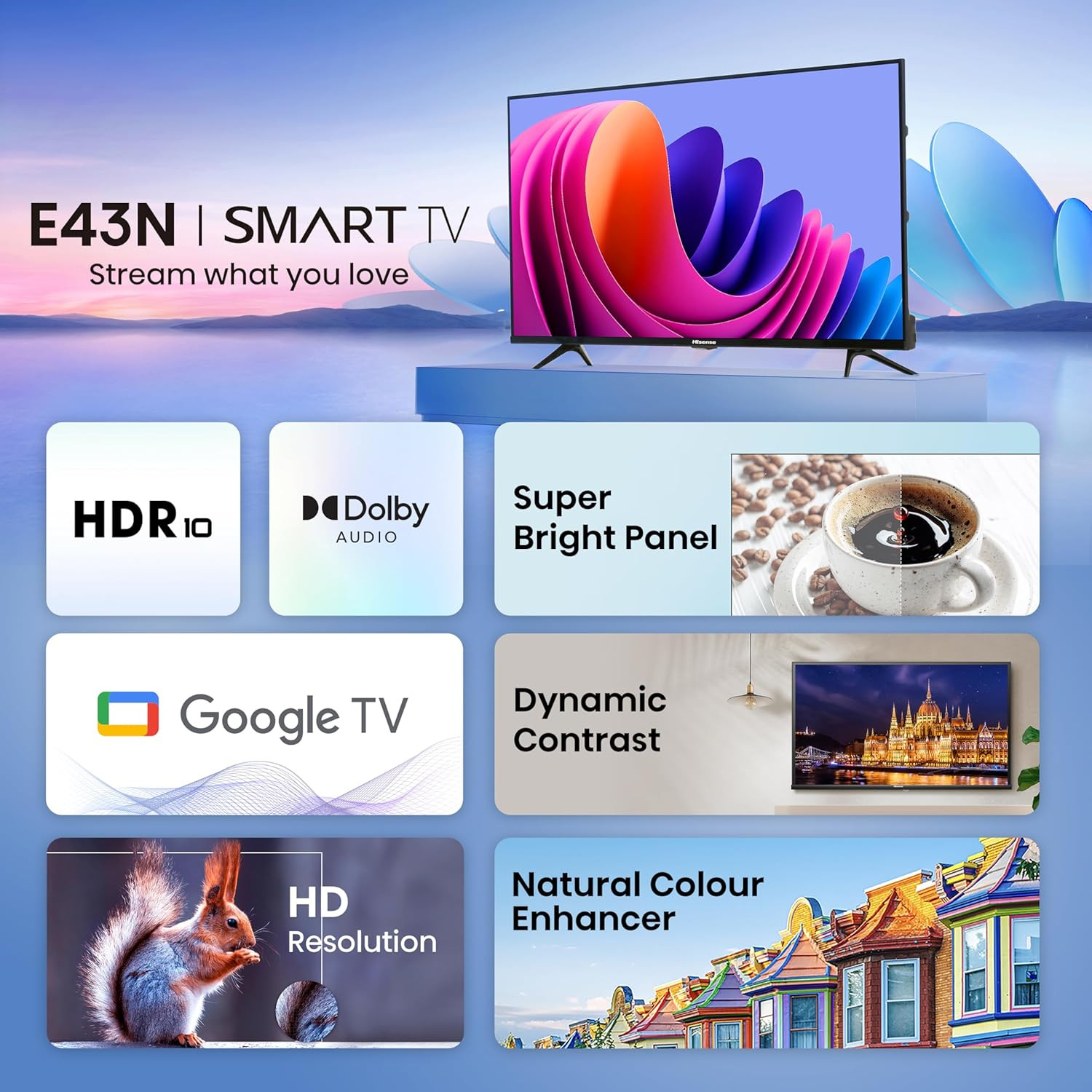 Hisense 80 cm 32 inches E43N Series HD Ready Smart Google LED TV 32E43N Black