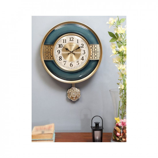 home by Nilkamal Persian Pendulum Wall Clock Blue Traditional, Decorative, Modern, Fancy Ethnic Luxury Handmade Decoration, Swinging Pendulum for Office, Living & Dining Room, Bedroom and Classroom