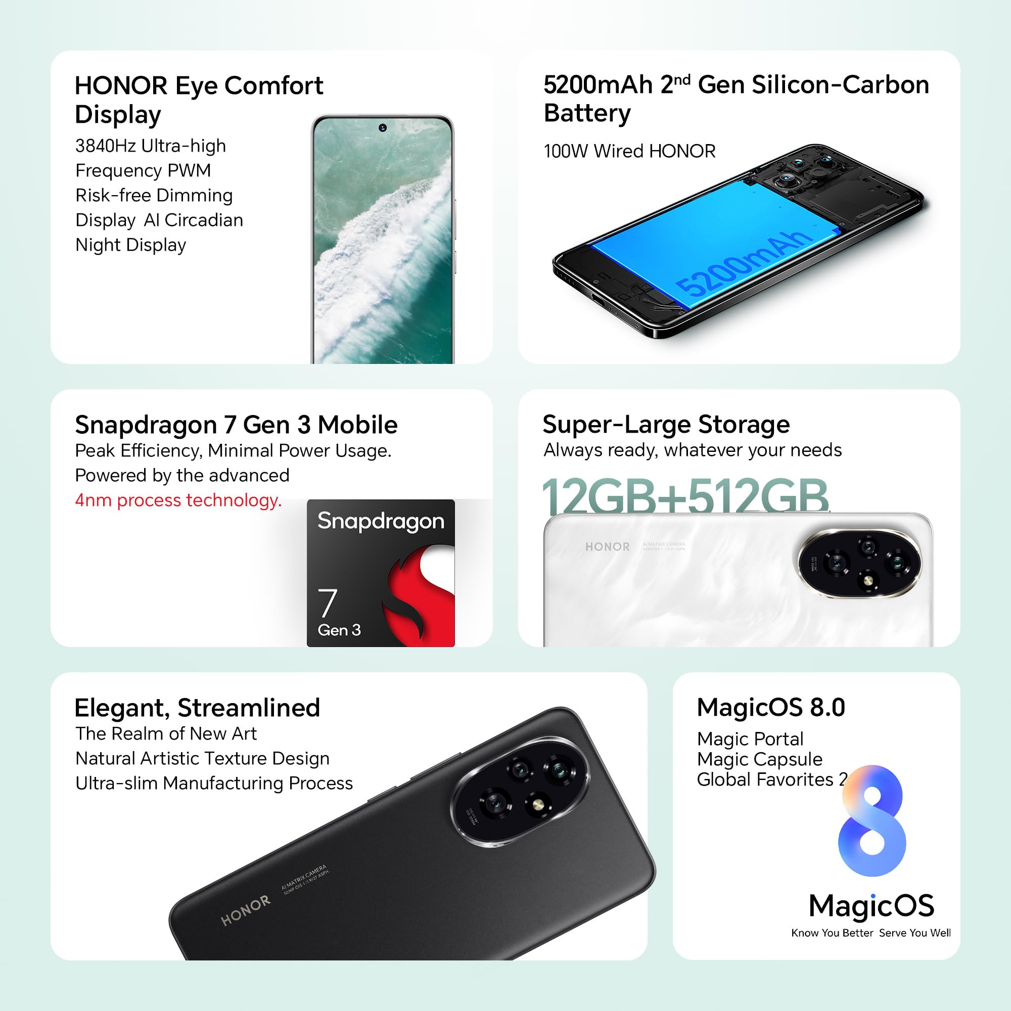 HONOR 200 5G Black 8GB  256GB  Quad-Curved AMOLED Display  Dual OIS Triple Camera - 50MP  50MP  12MP Camera  50MP Selfie Camera  AI-Powered MagicOS 90  Without Charger