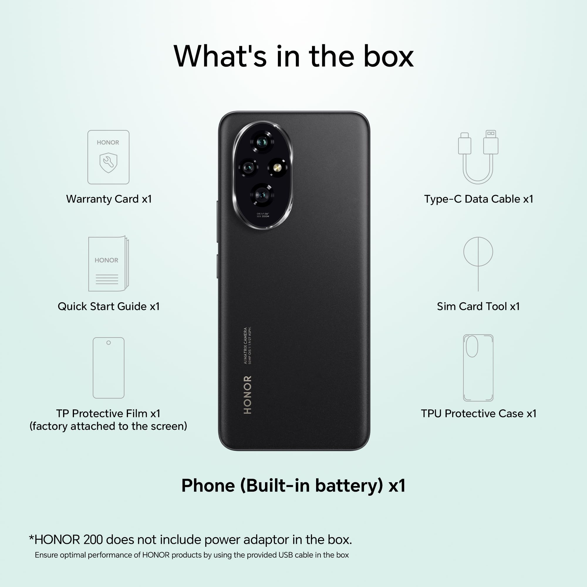 HONOR 200 5G Black 8GB  256GB  Quad-Curved AMOLED Display  Dual OIS Triple Camera - 50MP  50MP  12MP Camera  50MP Selfie Camera  AI-Powered MagicOS 90  Without Charger
