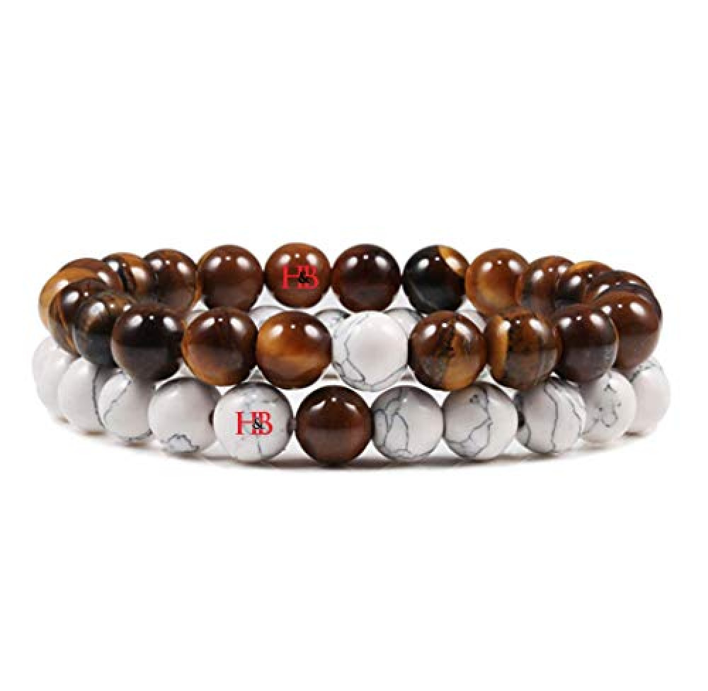 Hot And Bold Friendship-Couple Tiger's Eye & Howlite Matching Trendy  Combo/Set Layered Beads Bracelets.