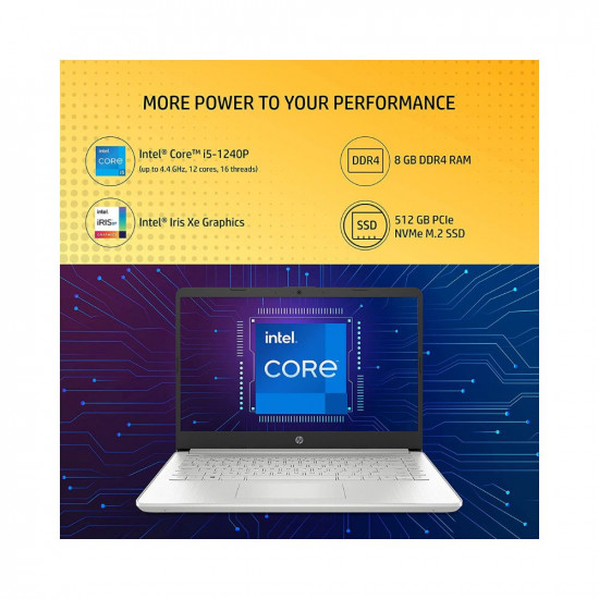 HP 14s Laptop 12th Gen Intel Core i5-1240P 14 inch(35.6cm) FHD Laptop(8GB RAM/512 GB SSD/Intel Iris Xe Graphics/Backlit Keyboard/Fast Charge/Win 11/Dual Speakers/MSO/Alexa/1.46 kg) 14s-dq5007TU