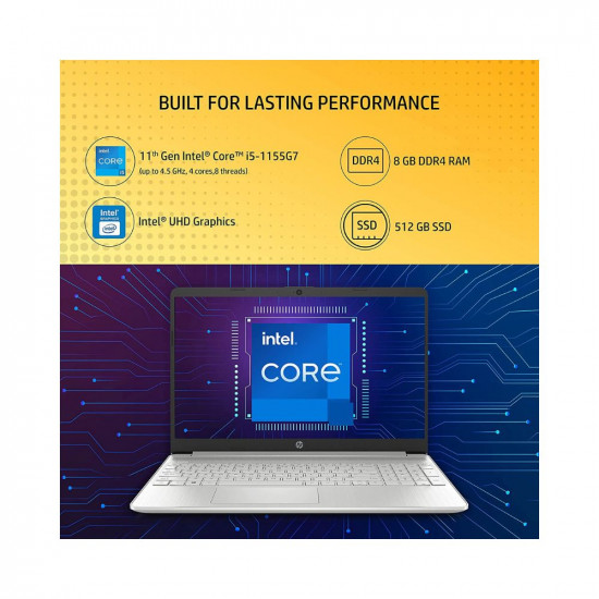 HP 15s, 11th Gen Intel Core i5-1155G7, 15.6 inch(39.6cm) FHD Anti-Glare Laptop(8GB RAM/512 GB SSD/Intel Iris Xe Graphics/Win 11/Dual Speakers/Backlit KeyboardAlexa Built-in/MSO 2021) 15s-fr4000TU