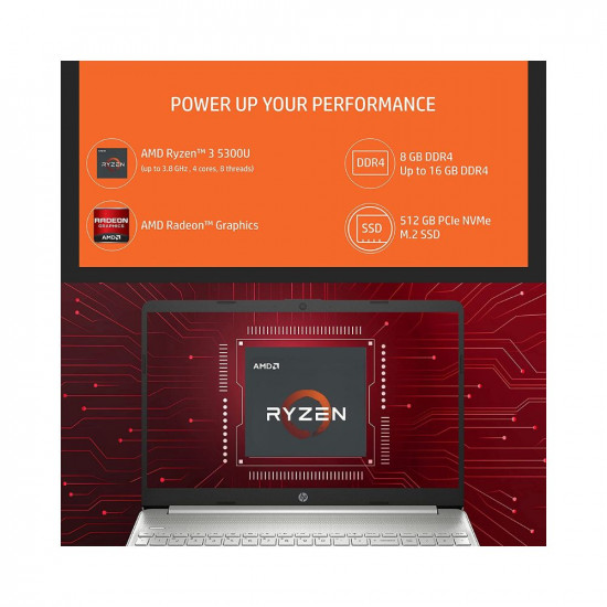 HP 15s AMD Ryzen 3-5300U 15.6inch(39.6cm) FHD Laptop (8GB RAM/512GB SSD, Micro-Edge, Anti-Glare Display/Radeon Graphics/Windows 11 Home/Alexa/Dual Speakers/Ms Office/1.69Kg, 15s-Eq2143au)