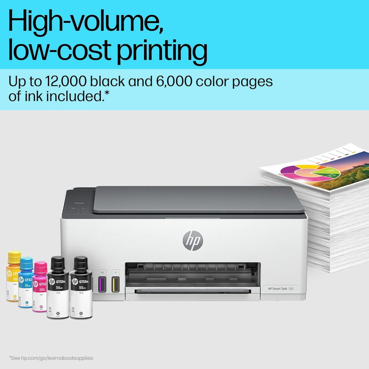 HP Smart Tank 580 AIO WiFi Colour Printer with 1 Extra Black Ink Bottle