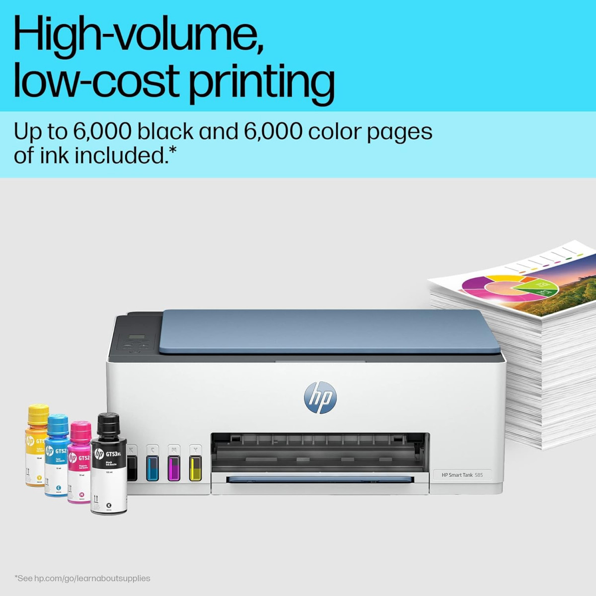 HP Smart Tank 585 All-in-one WiFi Colour Printer Upto 6000 Black and 6000 Colour Pages Included in The Box