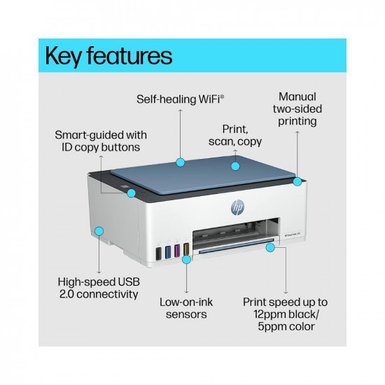 HP Smart Tank 585 All-in-one WiFi Colour Printer (Upto 6000 Black and 6000 Colour Pages Included in The Box). - Print, Scan & Copy for Office/Home