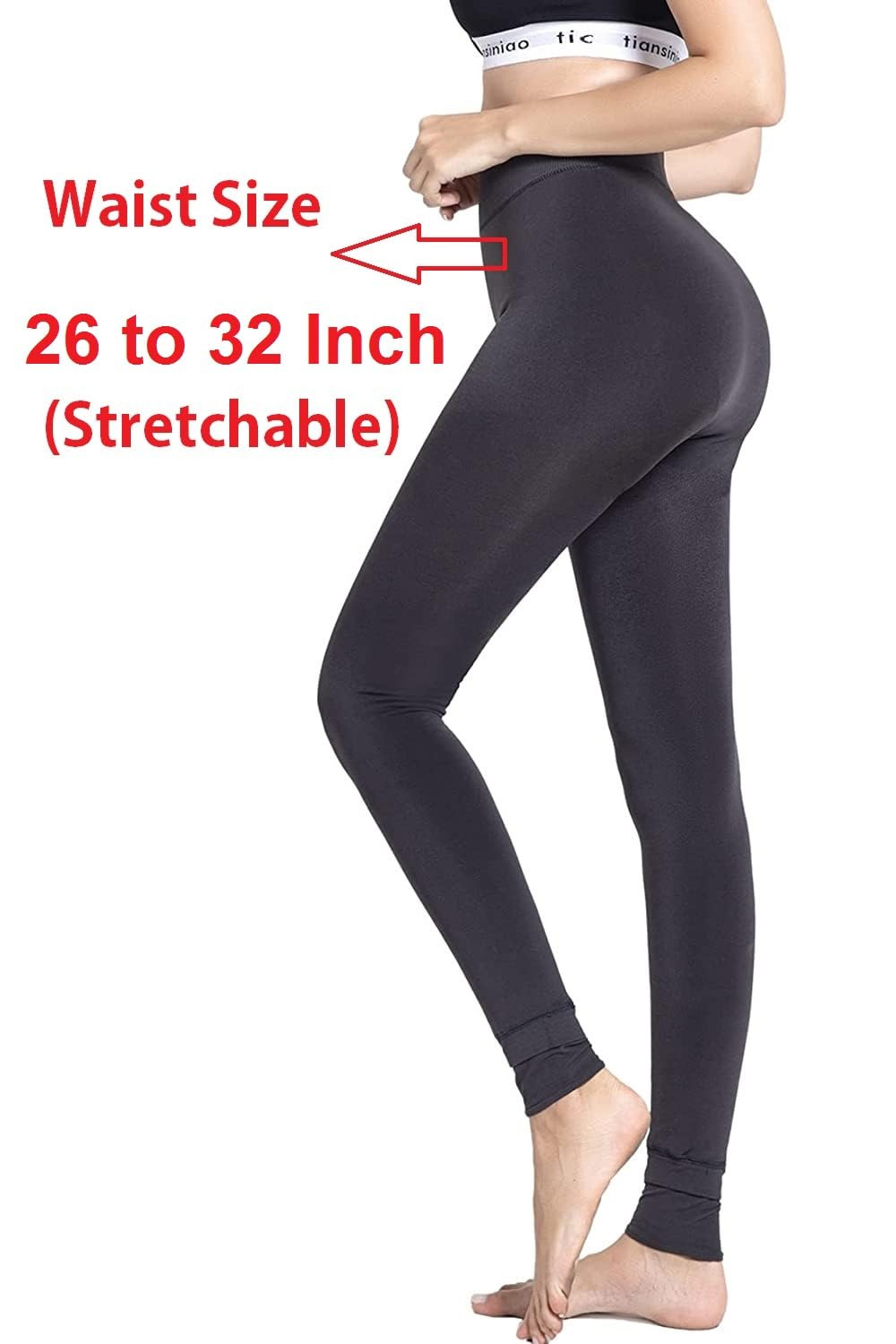 HSR Winter Warm Leggings Women Elastic Stretchable Thermal Legging Pants  Fleece Lined Thick Tights (Grey) Waist