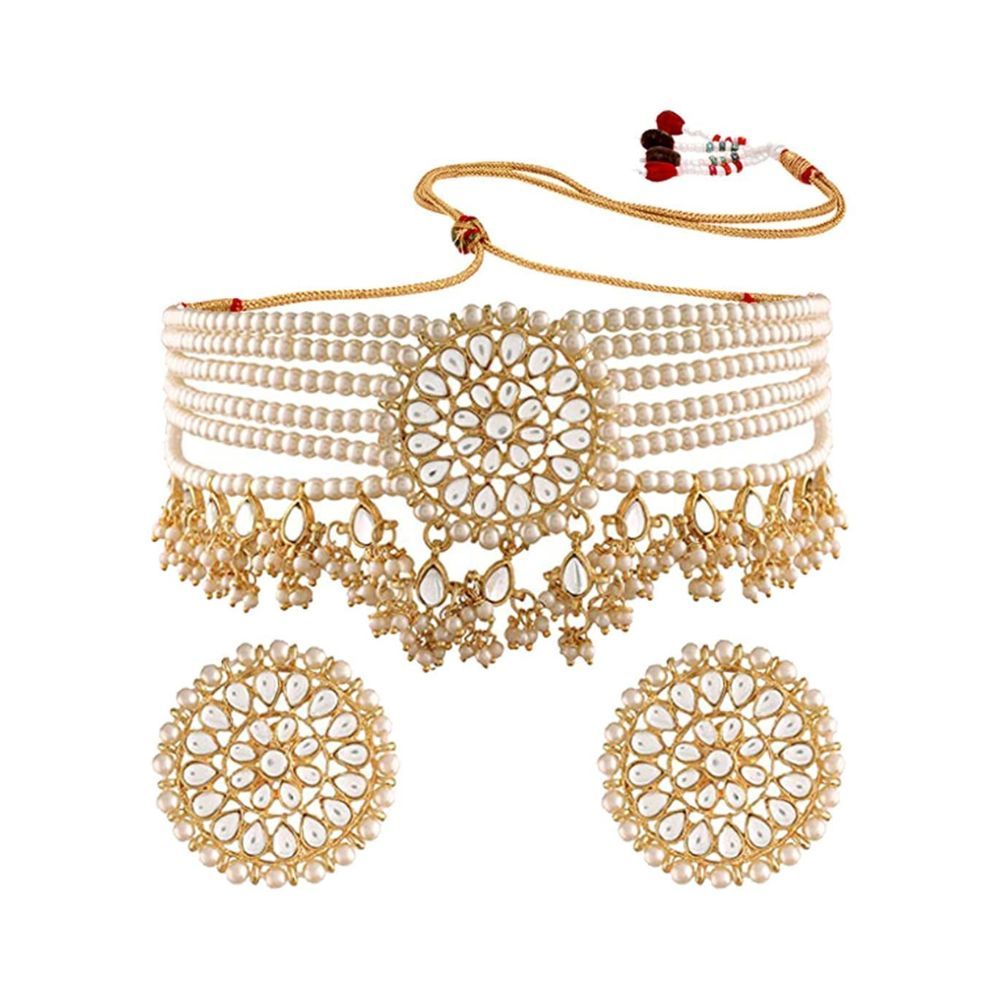 I Jewels 18k Gold Plated Traditional Choker Set Glided With Kundan & Pearls For Women/Girls (K7097)