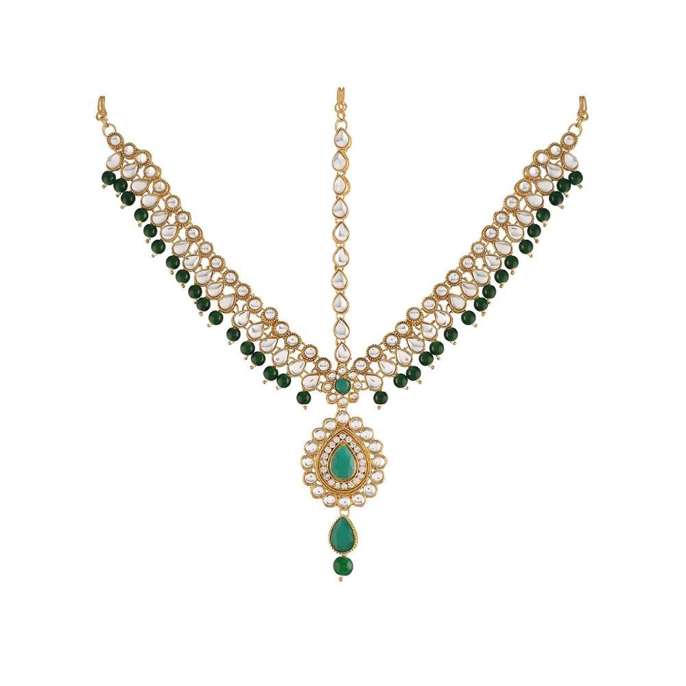 I Jewels 18K Gold Plated Traditional Kundan & Pearl Studded Bridal Matha Patti for Women (T2040G-1)